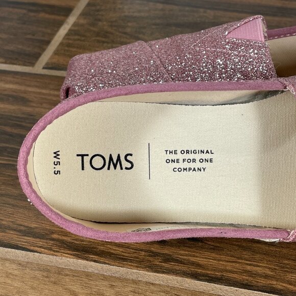 Toms Classic Womens Size 5.5 Shoes Rose Glow Iridescent Glitter Slip On Flats - Picture 10 of 13